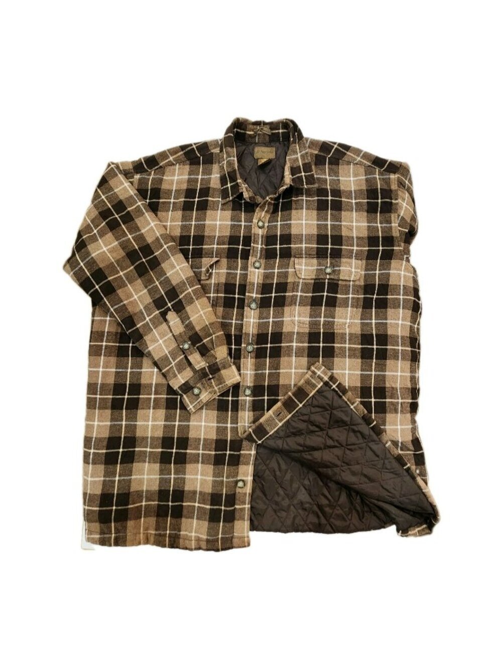 VTG St John's Bay Men 3XL Tall Quilted Flannel Lined Shirt Jacket Brown Gorpcore